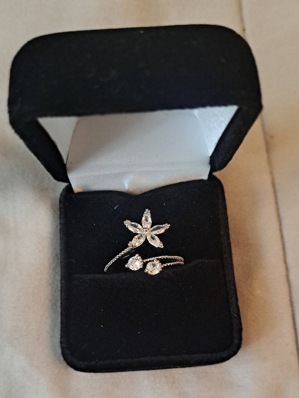 Silver Floral CZ Open Ring - Clear/White